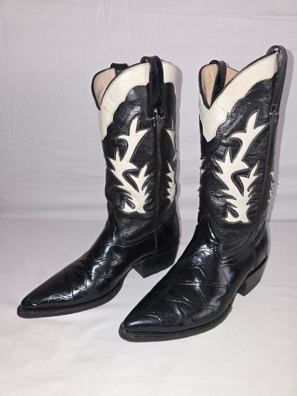 Rebelde Faux Alligator Leather Western Cowboy Boots Black & White Mens Size 26.5